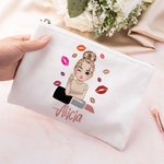 Henkilökohtainen huulipuna sarjakuva muoti tyttö monivärinen kangas meikkilaukku nimi kannettava Travel Essentials syntymäpäivä morsiusneito lahja naisille