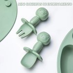 Juego de alimentación personalizado de silicona con plato dividido en forma de cangrejo y utensilios para destete dirigido por el bebé ideal para niño
