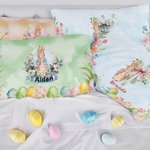 Personlig blomsterkors Peter Rabbit Eggs Mykt putetrekk med navn Hjemmeinnredning Påske Bursdag Baby Shower Gave til barn Familie