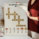Mots croisés personnalisés Scrabble Puzzle Art Poster encadré Peinture sans cadre avec 2-8 Fleurs de naissance Anniversaire Cadeau de pendaison de crémaillère pour membre de la famille
