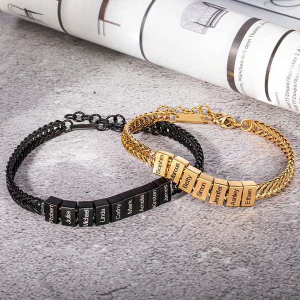 Gepersonaliseerde Gegraveerde 1-12 Naam Blokken Armband Minimalistische Mannen Sieraden Verjaardag Vaderdag Cadeau voor Papa Opa
