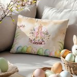 Personlig blomsterkors Peter Rabbit Eggs Mykt putetrekk med navn Hjemmeinnredning Påske Bursdag Baby Shower Gave til barn Familie
