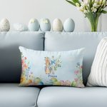 Personlig blomsterkors Peter Rabbit Eggs Mykt putetrekk med navn Hjemmeinnredning Påske Bursdag Baby Shower Gave til barn Familie