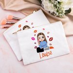 Personalisierte Canvas-Kosmetiktasche mit Kussmund Cartoon-Mode-Mädchen Namen Tragbares Reise-Essentials Geburtstag Brautjungfer Geschenk für Damen