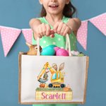 Sac en toile de jute personnalisé avec le nom du lapin de Pâques Excavatrice Cadeau de fête pour les garçons filles