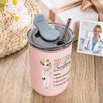 Personalised Nurse Doctor Cartoon Character 10oz Lowball Insulated Tumbler with Flip Lid and Straw Appreciation Gift for Medical Staff
