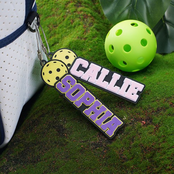 Personalized Multicolour 3D Printed Name Pickleball Keychain Bag Tag Birthday Sports Gift for Pickleball Lovers