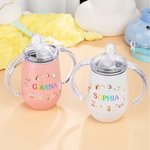 Personalised Cute Animal Friends 10oz Insulated Sippy Cup with Colourful Name and Handle  Baby Shower Birthday Gift for Toddler Kid