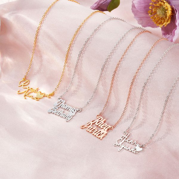 Personligt halsband med 2 namn Födelsedag Alla hjärtans dag Jubileumspresent för kvinnor
