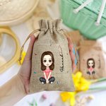 Personalisierte Cartoon Charakter Geburt Blume Drawstring Jute behandeln Tasche mit Namen Ostereier jagt Geburtstag Geschenk für Familie Freund