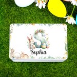Personalisierte Aquarell-Osterhase Ei Initial Food-grade Süßigkeiten Keks Keks Lagerung Tin mit Namen Festival Party Favors Geschenk für Kinder Familie