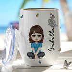Personalisierte Chaos-Koordinator Cartoon-Charakter 12oz Wein Becher mit Geburt Blume und Name Reise-Zubehör Geburtstag Geschenk für Frauen Männer