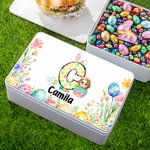 Personalizzato floreale coniglietto iniziale uovo di Pasqua personaggio biscotto scatola di latta con nome Pasqua festa di stoccaggio accessori regalo per ragazzi ragazze