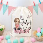 Personalisierte niedlichen Cartoon-Charakter Hase Küken erste Drawstring behandeln Tasche mit Namen Ostern Geburtstag Party Geschenk für Jungen Mädchen