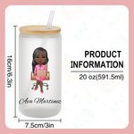 Personalised Floral Cartoon Business Character 20oz Frosted Glass Cup with Name and Straw Daily Travel Essential Birthday Office Gift for Coworker