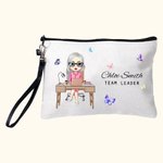 Personalised Butterfly Cartoon Business Woman Linen Wristlet Makeup Bag with Name Birthday Appreciation Office Gift for Colleagues Leaders