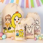 Personalisierte niedlichen Cartoon-Charakter Hase Küken erste Drawstring behandeln Tasche mit Namen Ostern Geburtstag Party Geschenk für Jungen Mädchen