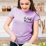 Personalisierte Chef Cartoon Charakter Frauen Crewneck T-Shirt Sweatshirt mit Namen Geburtstag Wertschätzung Geschenk für das Kochen Liebhaber