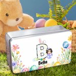 Personalizzato floreale coniglietto iniziale uovo di Pasqua personaggio biscotto scatola di latta con nome Pasqua festa di stoccaggio accessori regalo per ragazzi ragazze