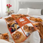 Manta personalizada suave con collage de 8 fotos huella adorable y nombre regalo de cumpleaños para amantes de gatos y perros