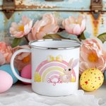 Personalisierte niedliche Regenbogen Osterhase 11oz Emaille Becher mit Namen Ostern Party Geburtstag Geschenk für Kinder