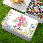 Boîte à biscuits en fer blanc personnalisée avec nom Accessoires de rangement pour la fête de Pâques Cadeau pour Garçons Filles