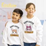 Spersonalizowana koszulka Happy Easter Cute Bunny 100% bawełna Bluza z kapturem z imieniem Wielkanocny prezent dla chłopców i dziewczynek