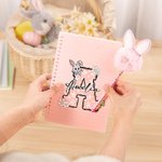Personalized Cute Rabbit Floral Initial Name A5 Spiral Notebook and Pom Puff Bunny Pen Set with 156 Lined Pages Birthday Easter Gift for Kids