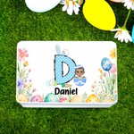 Personalizzato floreale coniglietto iniziale uovo di Pasqua personaggio biscotto scatola di latta con nome Pasqua festa di stoccaggio accessori regalo per ragazzi ragazze