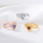 Personalizado exquisito amor en forma de corazón anillo de piedra de nacimiento y pulsera ajustable conjunto con el nombre de cumpleaños regalo de aniversario para las mujeres