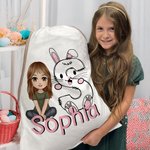 Personalisierte niedlichen Cartoon-Charakter Hase Küken erste Drawstring behandeln Tasche mit Namen Ostern Geburtstag Party Geschenk für Jungen Mädchen