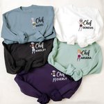 Personalisierte Chef Cartoon Charakter Frauen Crewneck T-Shirt Sweatshirt mit Namen Geburtstag Wertschätzung Geschenk für das Kochen Liebhaber