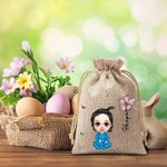 Personalisierte Cartoon Charakter Geburt Blume Drawstring Jute behandeln Tasche mit Namen Ostereier jagt Geburtstag Geschenk für Familie Freund