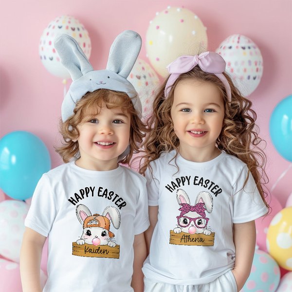 Spersonalizowana koszulka Happy Easter Cute Bunny 100% bawełna Bluza z kapturem z imieniem Wielkanocny prezent dla chłopców i dziewczynek