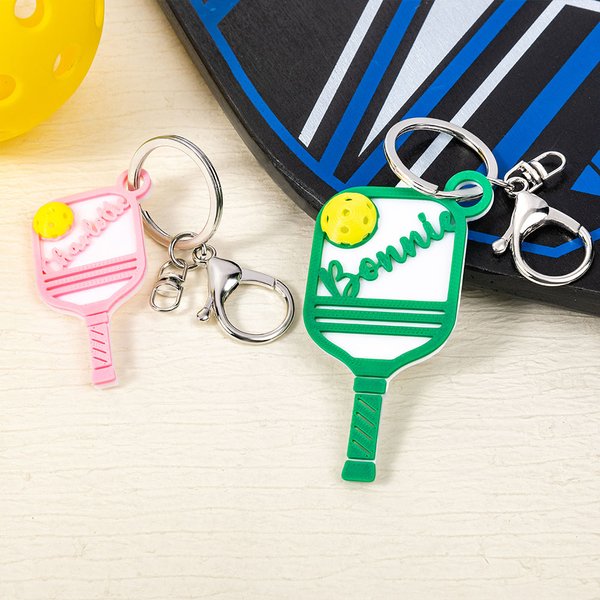 Personalised Multicolour 3D Printed Pickleball Paddle Keychain Bag Charm with Name Set of 2 Birthday Sports Gift for Pickleball Lovers
