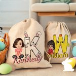 Personalisierte niedlichen Cartoon-Charakter Hase Küken erste Drawstring behandeln Tasche mit Namen Ostern Geburtstag Party Geschenk für Jungen Mädchen