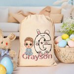 Personalisierte niedlichen Cartoon-Charakter Hase Küken erste Drawstring behandeln Tasche mit Namen Ostern Geburtstag Party Geschenk für Jungen Mädchen