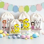 Personalisierte niedlichen Cartoon-Charakter Hase Küken erste Drawstring behandeln Tasche mit Namen Ostern Geburtstag Party Geschenk für Jungen Mädchen