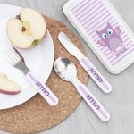 Set di posate per bambini in acciaio inossidabile con forchetta, cucchiaio e coltello, con astuccio e nome, regalo di compleanno e ritorno a scuola per bambini.