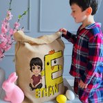 Personalisierte niedlichen Cartoon-Charakter Hase Küken erste Drawstring behandeln Tasche mit Namen Ostern Geburtstag Party Geschenk für Jungen Mädchen