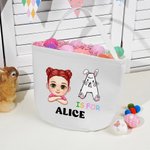 Personalizzato Cartoon personaggio coniglietto pulcino iniziale Borsa secchiello con iniziale e nome Cestino caccia all'uovo di Pasqua Bomboniere festa di compleanno regalo per i bambini