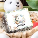 Personalisierte Aquarell-Osterhase Ei Initial Food-grade Süßigkeiten Keks Keks Lagerung Tin mit Namen Festival Party Favors Geschenk für Kinder Familie