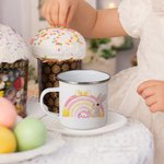 Personalisierte niedliche Regenbogen Osterhase 11oz Emaille Becher mit Namen Ostern Party Geburtstag Geschenk für Kinder