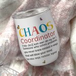 Personalisierte Chaos-Koordinator Cartoon-Charakter 12oz Wein Becher mit Geburt Blume und Name Reise-Zubehör Geburtstag Geschenk für Frauen Männer