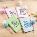 Personalized Cute Rabbit Floral Initial Name A5 Spiral Notebook and Pom Puff Bunny Pen Set with 156 Lined Pages Birthday Easter Gift for Kids