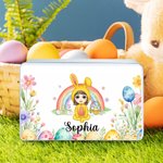 Boîte à biscuits en fer blanc personnalisée avec nom Accessoires de rangement pour la fête de Pâques Cadeau pour Garçons Filles