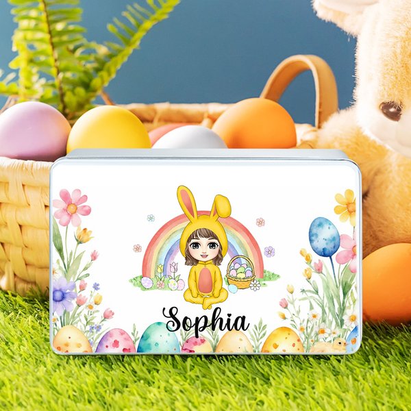 Boîte à biscuits en fer blanc personnalisée avec nom Accessoires de rangement pour la fête de Pâques Cadeau pour Garçons Filles