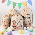 Personalisierte niedlichen Cartoon-Charakter Hase Küken erste Drawstring behandeln Tasche mit Namen Ostern Geburtstag Party Geschenk für Jungen Mädchen