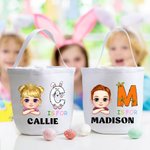Personalizzato Cartoon personaggio coniglietto pulcino iniziale Borsa secchiello con iniziale e nome Cestino caccia all'uovo di Pasqua Bomboniere festa di compleanno regalo per i bambini