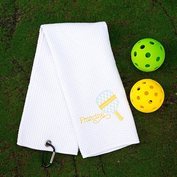 Serviette de bain brodée personnalisée avec nom et clip de suspension Cadeau d'anniversaire Accessoires de sport Cadeau pour les amateurs de Pickleball